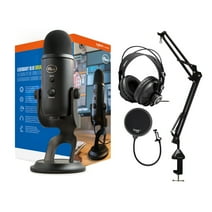 BLUE Microphones Yeti Blackout USB Microphone with Knox Gear Stand, Studio Headphones and Pop Filter