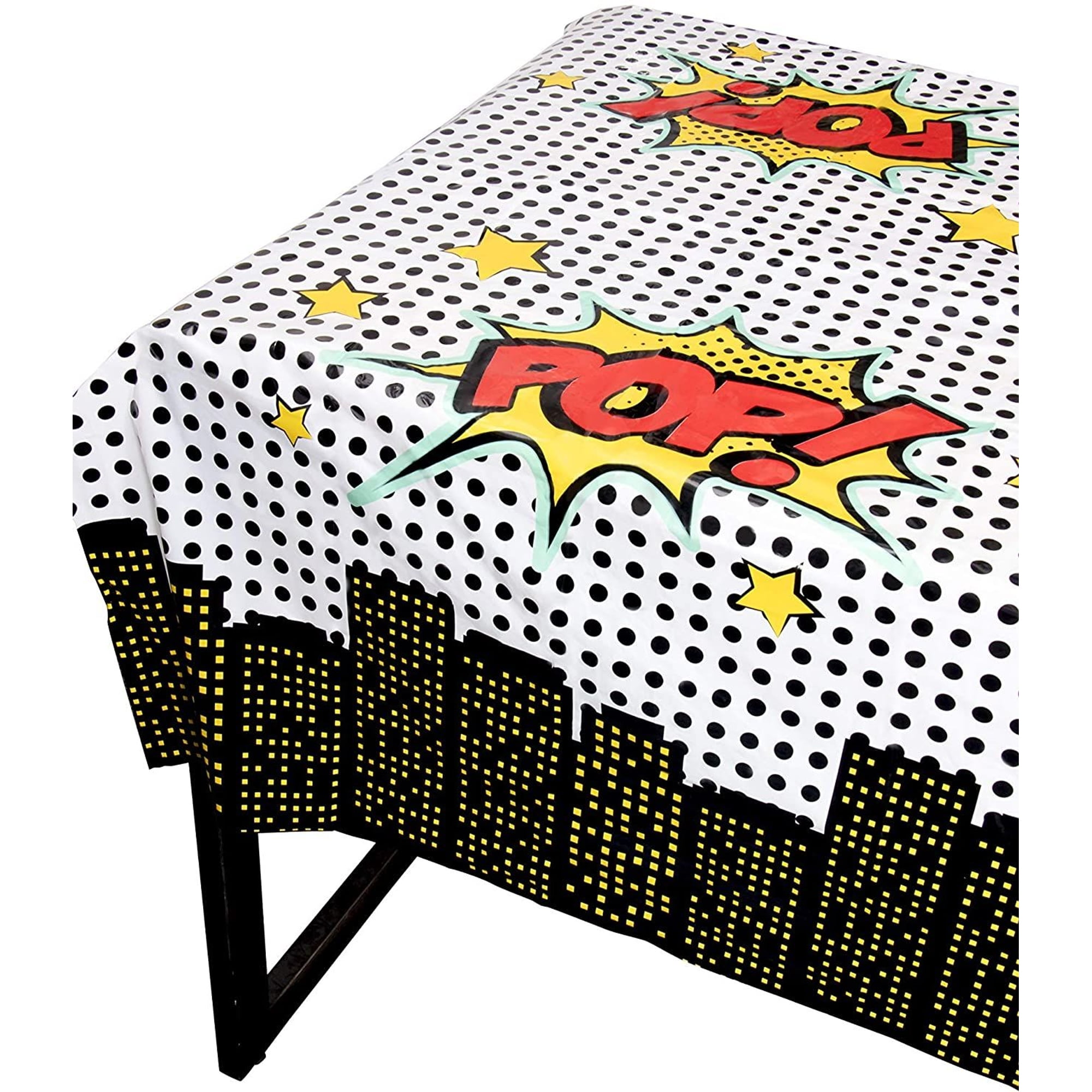 BLUE PANDA 3 Pack Superhero-Themed Tablecloth for Birthday Decorations, Plastic Table Cover for Comic Book Party Supplies (54 x 108 in)
