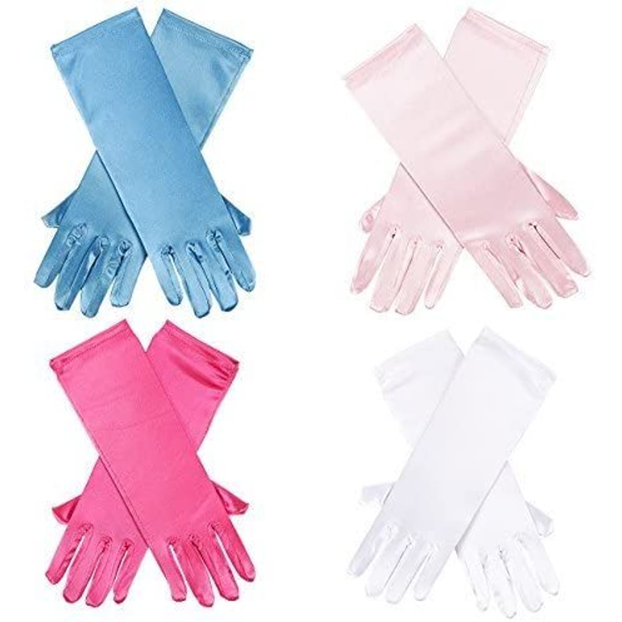Gants De Princesse En Satin Bleu Pour Filles – Paillettes, Taille Unique 4-12 Ans - 2