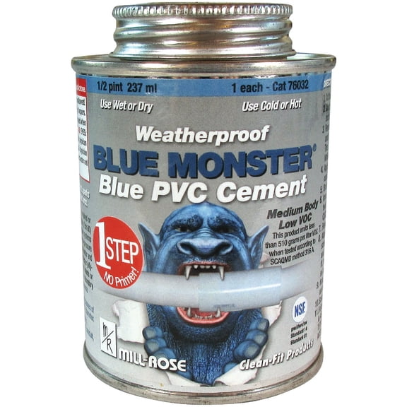 Mill Rose Blue PVC Cement - Heavy Duty Adhesive - 1/2 Pt  Residential Use, Standard Application