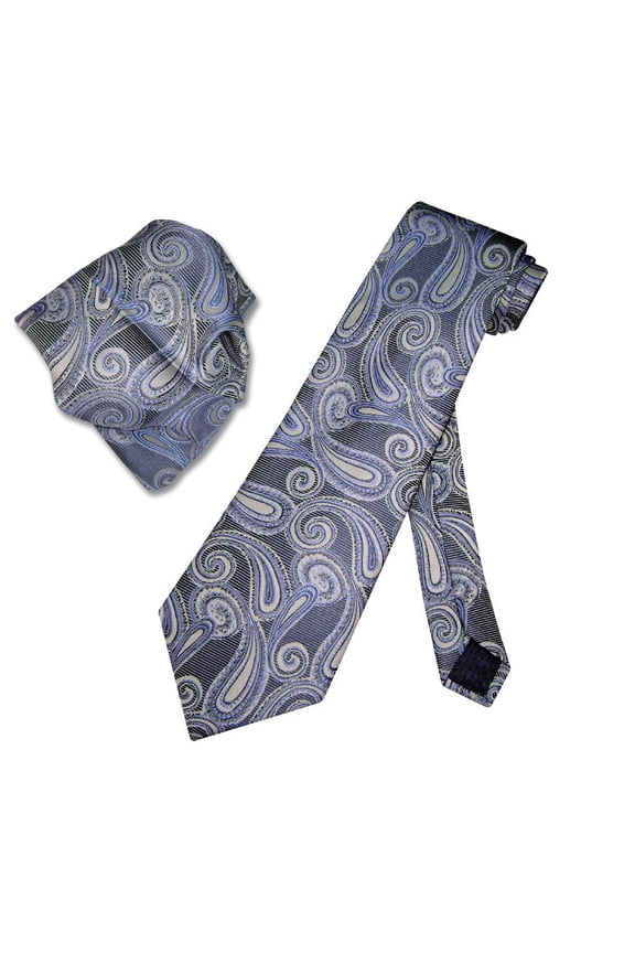 BLUE Paisley Design NeckTie Handkerchief Matching Men's Neck Tie Set