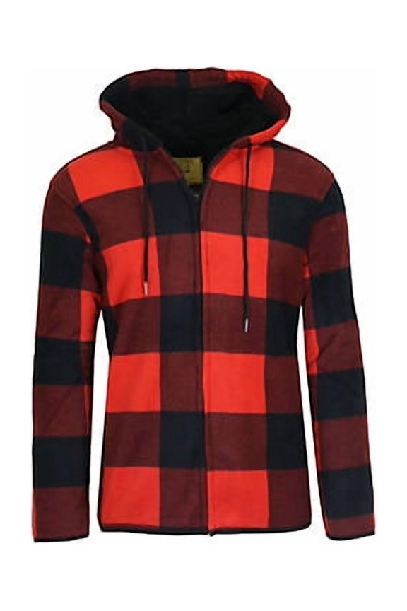 BLUE ROCK GALAXY J. COME MEN'S MODERN FIT PLAID HOODIE, J-8001 - SIZE XL - RED