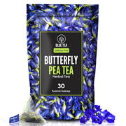 BLUE TEA - Butterfly Pea Flower - 30 Pyramid TB || Super ANTI-OXIDANT || 100% Organic - DIRECTLY FROM-SOURCE | Makes Natural Blue, Purple, Iced Tea, Cocktails | Eco-Conscious Premium Zipper