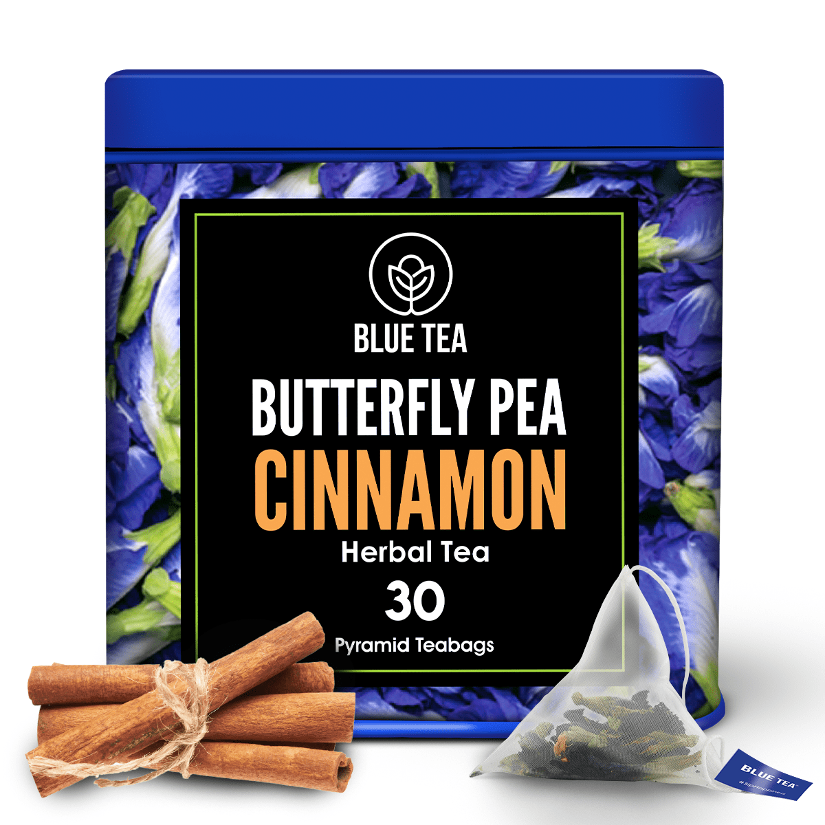 BLUE TEA - Butterfly Pea Flower Cinnamon | 30 Pyramid Tea Bags - For ...