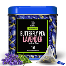 BLUE TEA - Butterfly Pea Flower Lavender Tea - 15 Tea Bags | Caffeine Free - CALMING & STRESS RELIEF | Gluten Free | For Beverage | For Gift | Non Toxic - Vegan | Premium Tin Pack