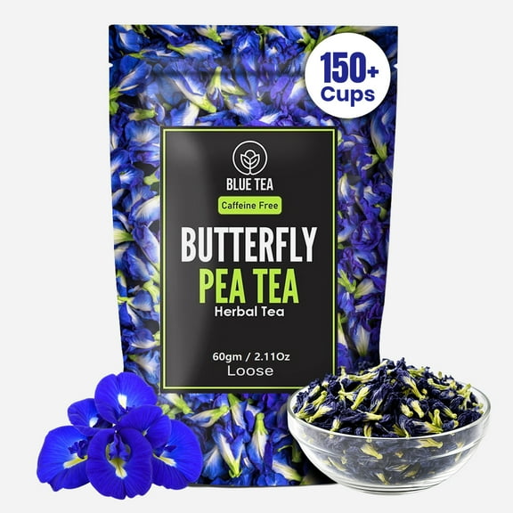 BLUE TEA - Butterfly Pea Flower Tea - 2.11Oz (150+ Cups) - Caffeine-free - Premium Zipper