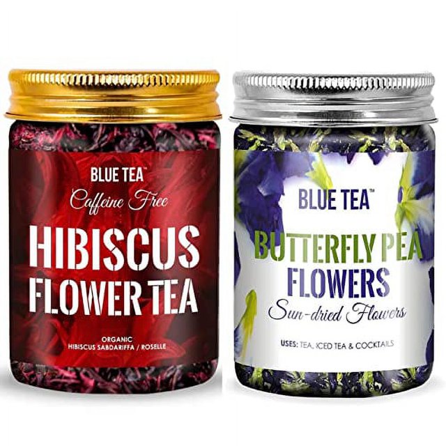 BLUE TEA Combo Pack Butterfly Pea Flower Tea( 1.76oz) & Hibiscus