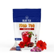BLUE TEA - Hibiscus Tangy Ice Tea - 30 Tea Bags || CAFFEINE FREE || Hibiscus + Mint + Lemongrass + Stevia | Farm Packed Hibiscus Tangy Tea | Vegan - Gluten Free | Eco-Conscious Ziplock Packaging