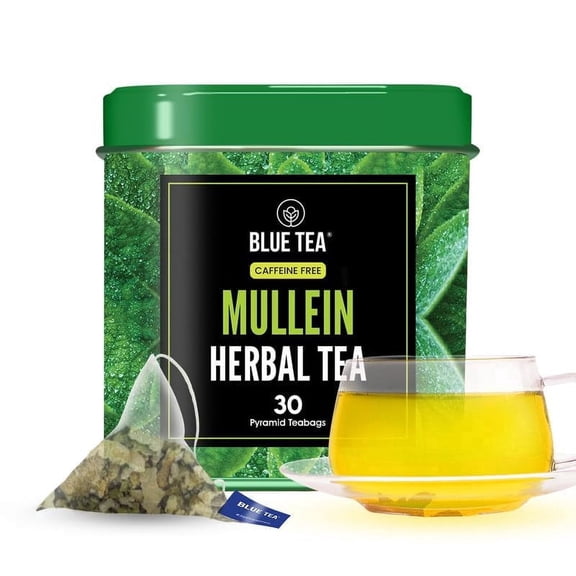BLUE TEA Mullein Leaf Tea, 30 Pyramid Tea Bags, Caffeine-Free Herbal Tea