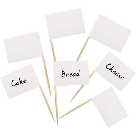 BLUE TOP 100 Pcs Blank White Flag Toothpick Flags,Small Toothpick Mini Stick Cupcake Toppers,DIY Picks Party Decoration Celebration Cocktail picks for Party Bar Sport events.