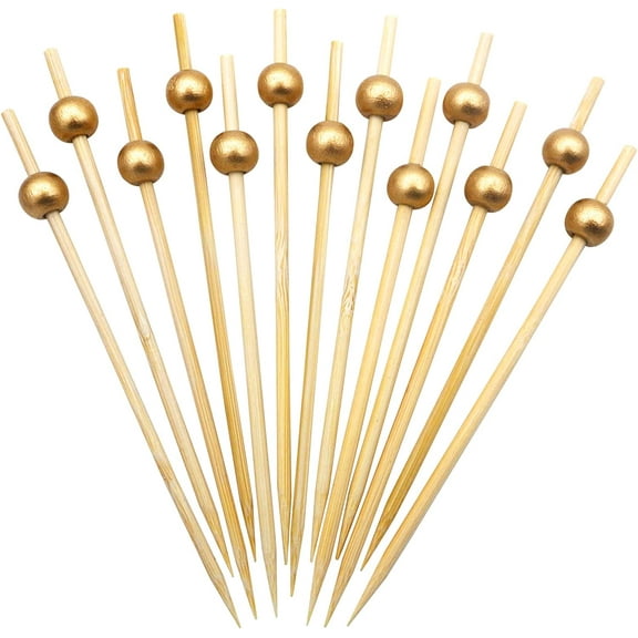 BLUE TOP Gold Pearl Cocktail Picks 4.7 Inch 100 PCS for Food Appetizer/Fruit/Cakes/Cheese/Burgers,Decorative long toothpicks for Parties,Bar,Event,Hotel,July 4th