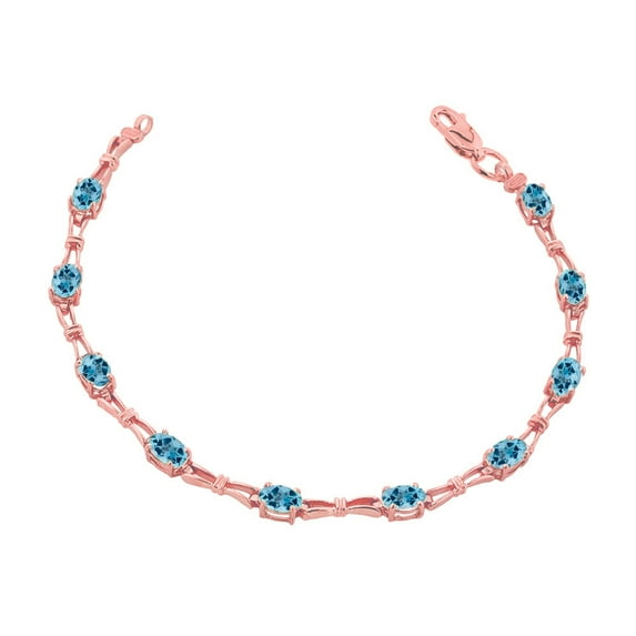 BLUE TOPAZ GEMSTONE TENNIS BRACELET IN ROSE GOLD : 10K 8"