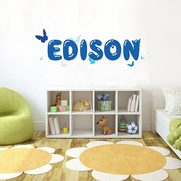 BLUE butterfly Font3 h4" Made-to-Order Baby Name Kid Room Nursery Wall Art Clear Vinyl dcor Decal Sticker