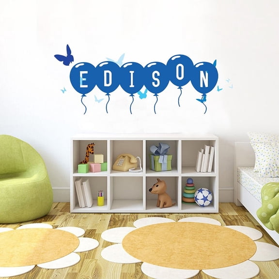 Picniva Personalized Baby Name Butterfly Font 4 Vinyl Wall Decal, Blue, Personalized Nursery Kids Bedroom Decor, Home Decor, Wall Decor