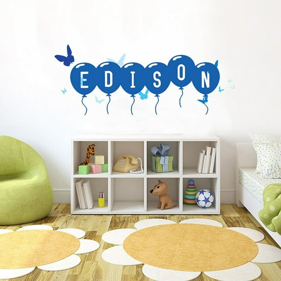BLUE butterfly Font4 h8" Made-to-Order Baby Name Kid Room Nursery Wall Art Clear Vinyl dcor Decal Sticker