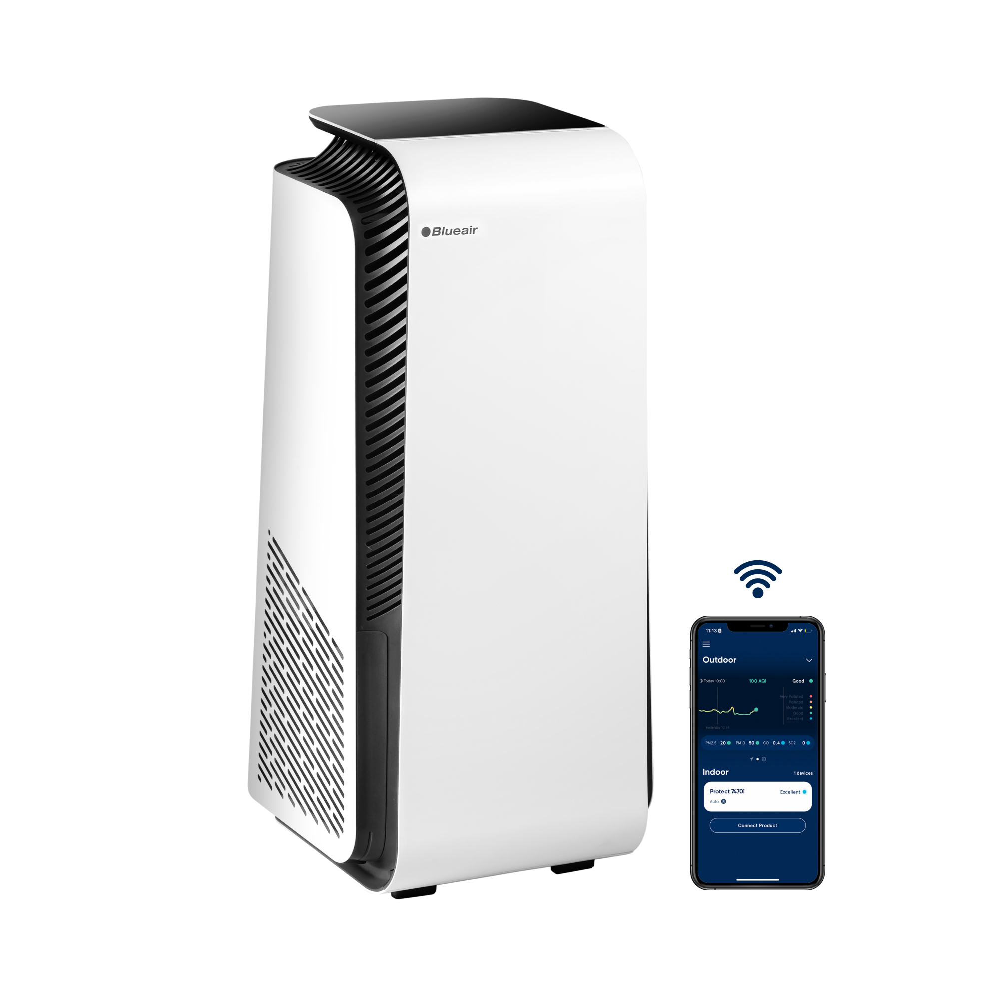 BLUEAIR Protect 7470i Smart Auto HEPASilent 22dB Air Purifier for Large Room up to 2000sqft, 24/7 Protection Against Viruses and Bacteria, Smoke Dust Pollen, Google/Alexa Voice App Control, LCD, White - image 1 of 13