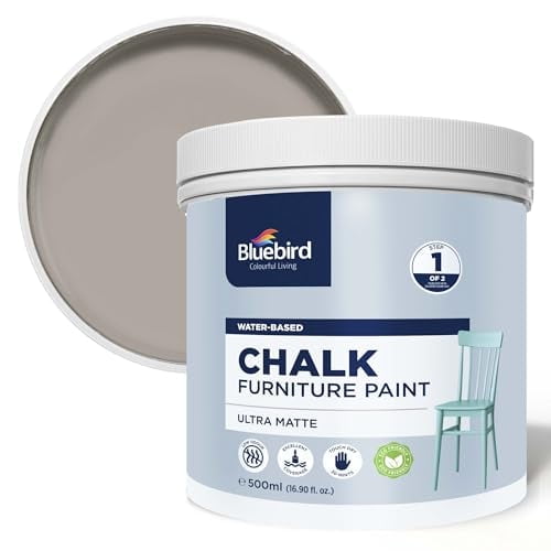 BLUEBIRD Chalk Furniture Paint - 500 ML / 16.9 fl oz for Furniture, Home Décor, Cabinets, and More (Ash Grey)