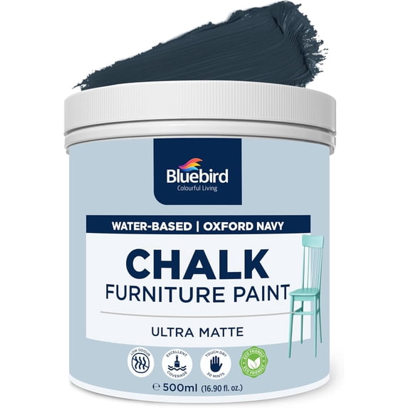 BLUEBIRD Chalk Furniture Paint - 500 ML / 16.9 fl oz for Furniture, Home Décor, Cabinets, and More (Oxford Navy)