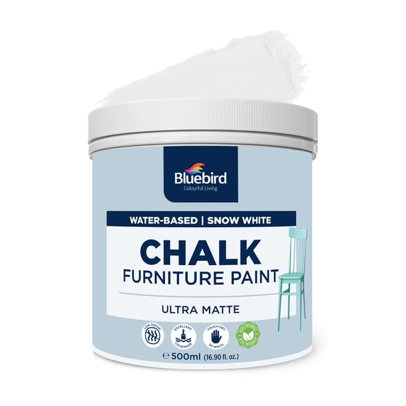 BLUEBIRD Chalk Furniture Paint - 500 ml / 16.9 fl oz for Furniture, Home Décor, Cabinets, and More (Snow White)