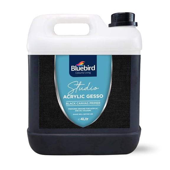 BLUEBIRD Studio Acrylic Gesso - Liquid Gesso Primer for Arylic Painting, Surface Prep Medium (Black, 135.2 fl oz)