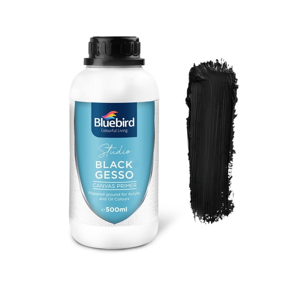 BLUEBIRD Studio Acrylic Gesso - Liquid Gesso Primer for Arylic Painting, Surface Prep Medium (Black, 16.9 fl oz)