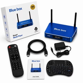 BLUEBOX latest Super7S max Home Entertainment Audio Receiver, featuring 4GB of RAM, 64GB of storage, Android 12.0, 4K Ultra HD, Wi-Fi 6, and a voice-controlled remote