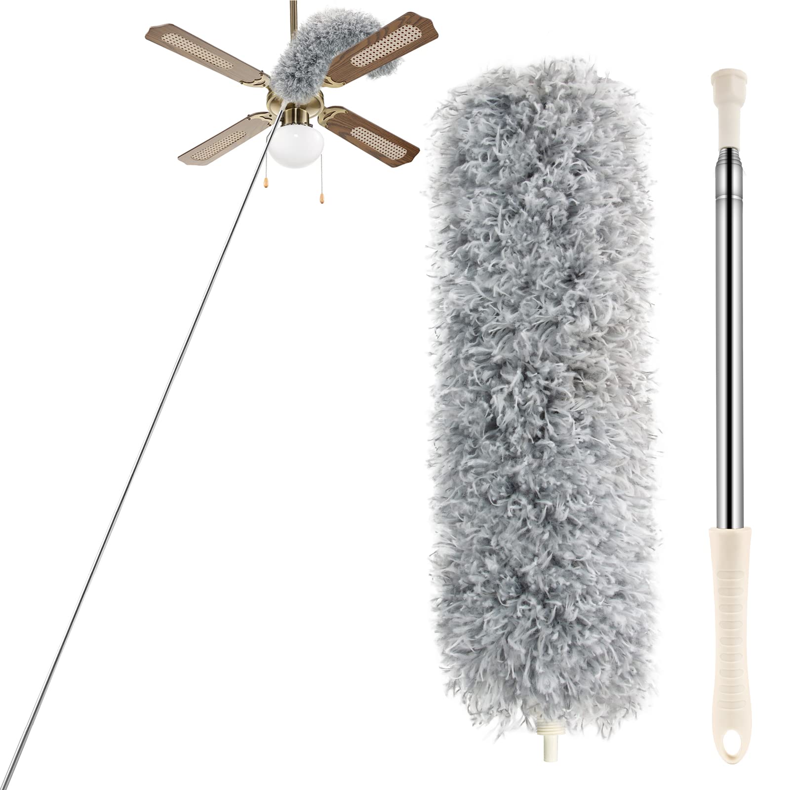 BLUEELF Microfiber Feather Dusters for Cleaning Tools with Extension Poleï¼ˆStainless Steelï¼