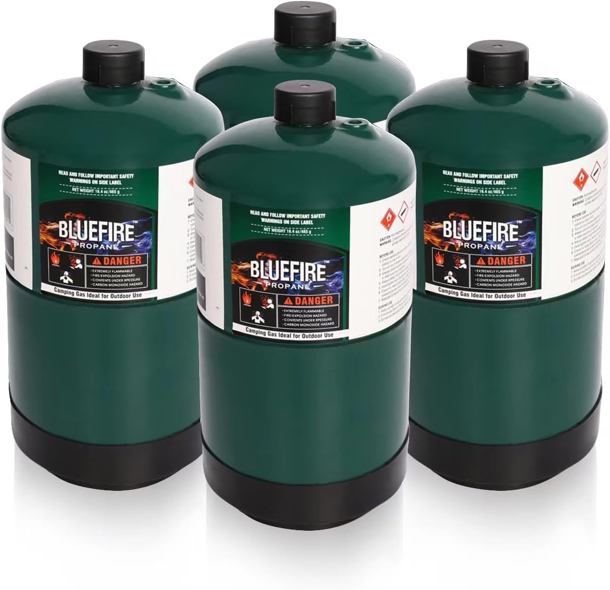BLUEFIRE 16.4 oz Propane Replacement Fuel Camping Gas Cylinder Pack of 4 All Purpose Portable Canister Propane Gas Tank for Camping Stove Outdoor Backpack Mini Burner Heater Cooking Torch Lamp