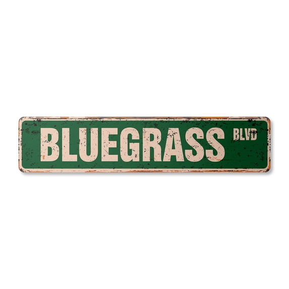 BLUEGRASS Vintage Plastic Street Sign music lover musician band banjo | Indoor/Outdoor | 18" Wide