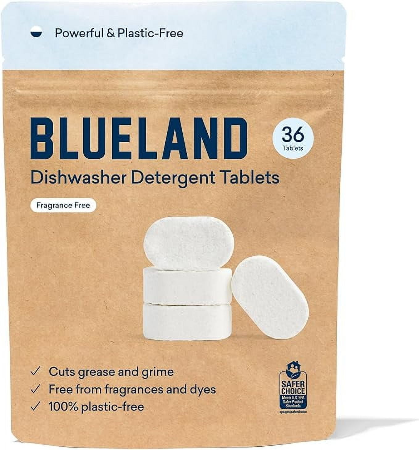BLUELAND Dishwasher Detergent Tablet Refill 36 Count - Plastic-Free & Eco Friendly Alternative to Liquid Pods or Sheets - Natural, Sustainable - 36 Washes