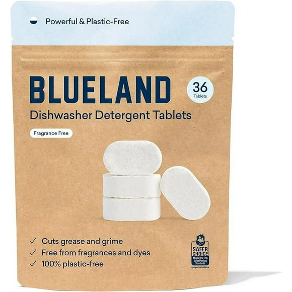BLUELAND Dishwasher Detergent Tablet Refill 36 Count - Plastic-Free & Eco Friendly Alternative to Liquid Pods or Sheets - Natural, Sustainable - 36 Washes