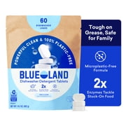BLUELAND 100% Plastic-Free Dishwasher Detergent Tablets, 60 Count, Free & Clear, Eco-Friendly Dishwashing Pods, Natural, USDA Certified biobased