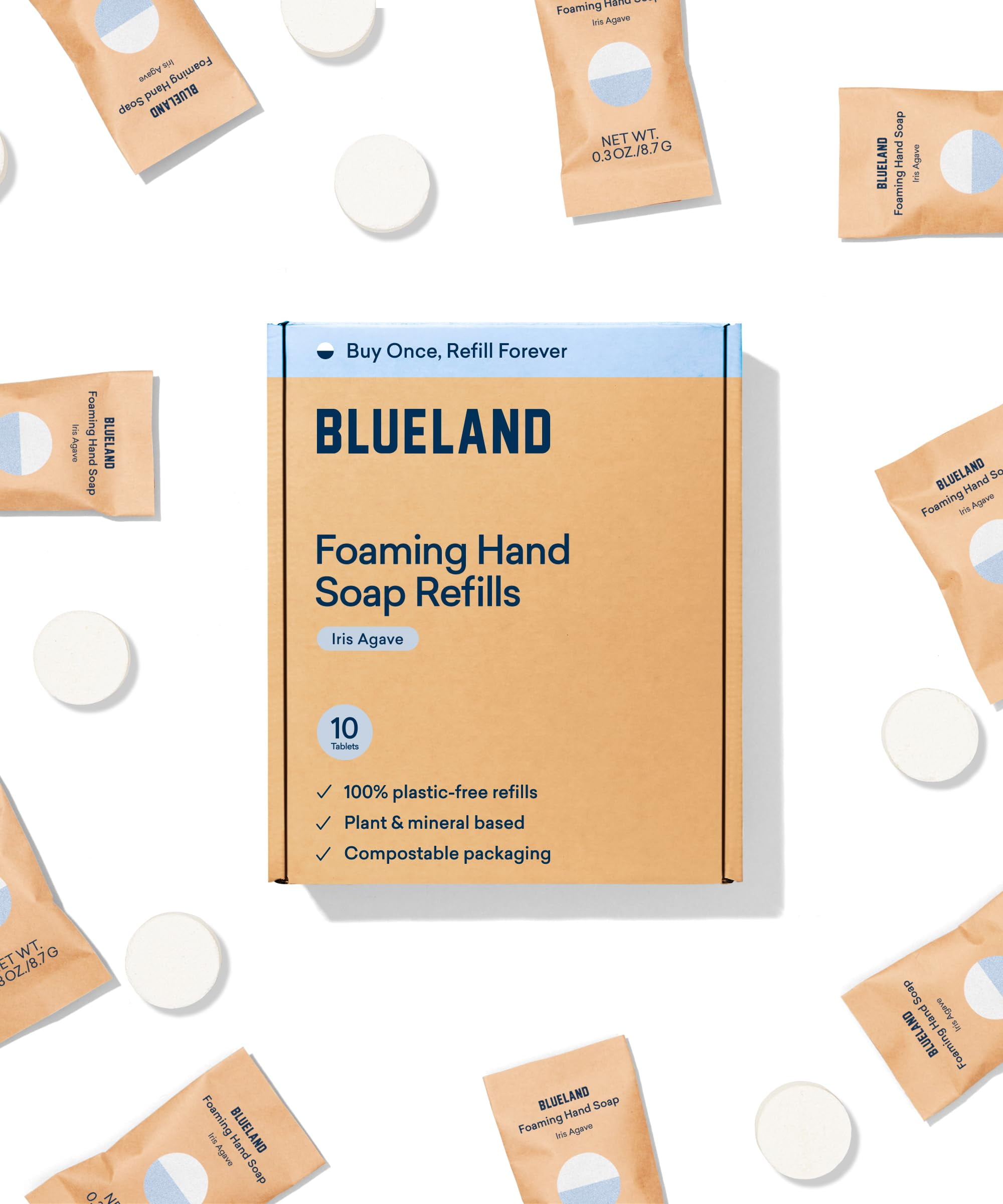 BLUELAND Foaming Hand Soap Refills 10 Pack Tablets, Iris Agave Scent