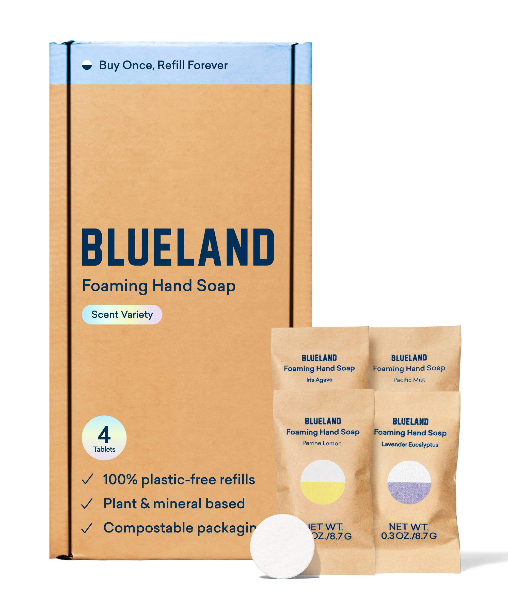 BLUELAND Foaming Hand Soap Tablet Refills 4 Pack Eco Friendly