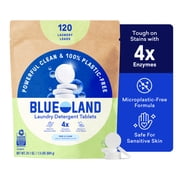 BLUELAND Laundry Detergent Tablets, 120 Count, Plastic-Free Eco-Friendly Pods, Sheets, Liquid Alternative - Fragrance Free and Clear, Natural, Gentle