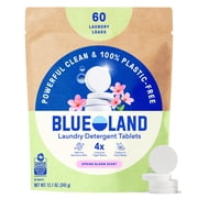 BLUELAND Laundry Detergent Tablets, 60 Count, Spring Bloom Scent, Plastic-Free Pods, Sheets, Liquid Alternative - Safe for Sensitive Skin, Gentle