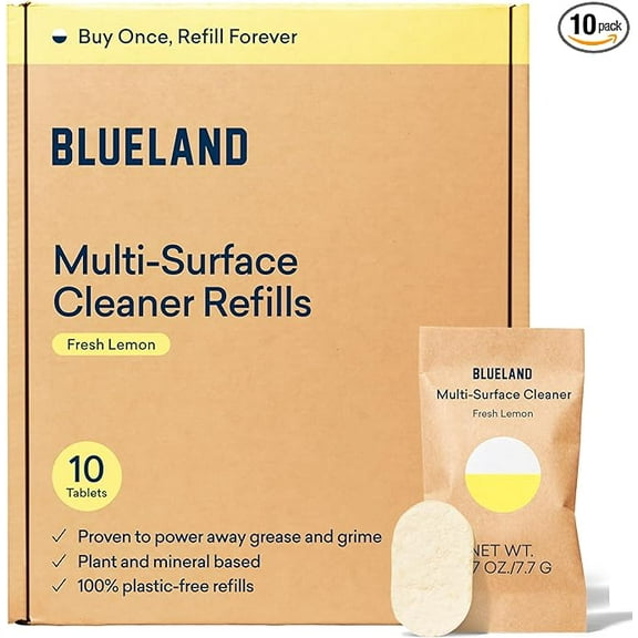 BLUELAND Multi-surface All Purpose Cleaner | Refill Tablet 10 Pack | Eco Friendly Product & Cleaning Supplies - Fresh Lemon Scent | Makes 10 x 24 Fl oz bottles (240 Fl oz total)