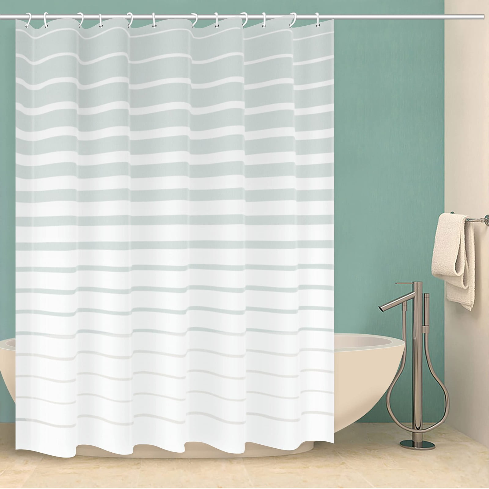 BLUELK Shower Curtain, PEVA Bath Curtain, Waterproof Curtain with Hooks