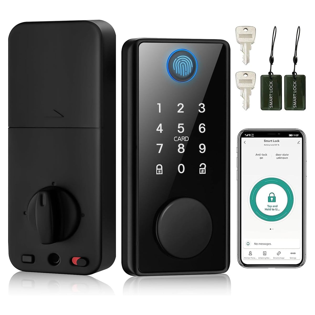 BLUELK Smart Lock Bolt with Fingerprint, IC Card, Passcode, Keys Unlock