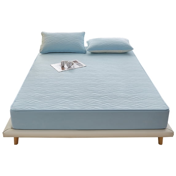 BLUEONUS Ultra Soft Waterproof Fitted Sheet, Washable Mattress Cover for Home, Hotel(Twin, Light Blue)