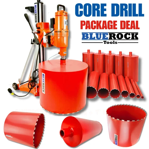 BLUEROCK Model 20Z1 220V Extra Large 20" Capacity Concrete Core Drill w/ Long Stroke Stand, Rolling Base & 1"-20" Wet Bit Set PACKAGE DEAL