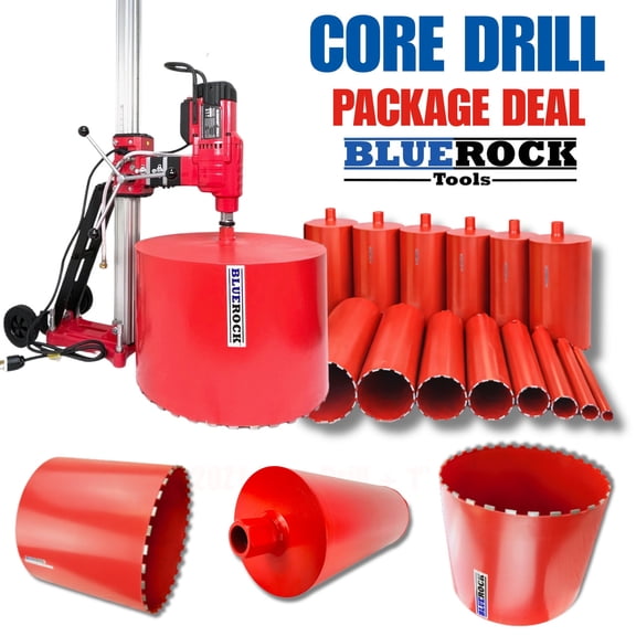 BLUEROCK Model 25Z1 220V Extra Large 25" Capacity Concrete Core Drill w/ Long Stroke Stand, Rolling Base & 1"-24" Wet Bit Set PACKAGE DEAL