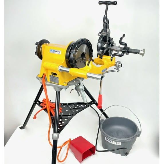 BLUEROCK PTM-300 Pipe Threading Kit includes PD-300 Power Drive, PTK-300 Threading Kit Assembly, OB-22 Oiler Bucket and H300 Tripod Stand