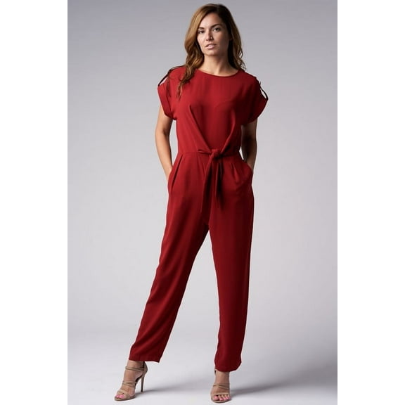 BLUES & GREYS Front Tie Jumpsuit with Tab Button Details