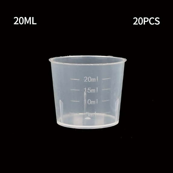 BLUESON 20Pcs 10/20/30Ml Transparent Plastics Measure Cups Dual Scales Cup Container, 20ml