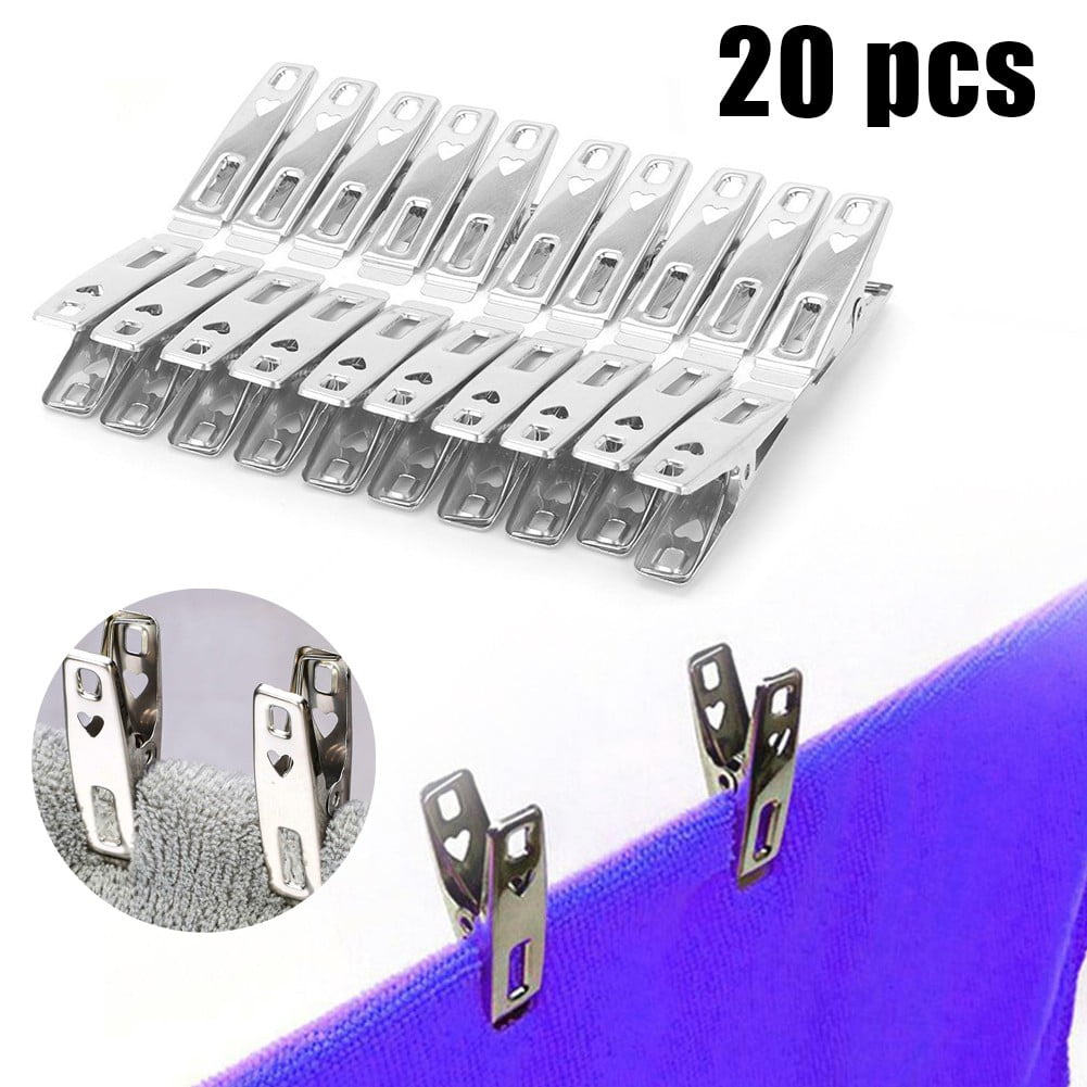 BLUESON 20Pcs Stainless Steel Spring Loaded Metal Clothes Pegs Laundry