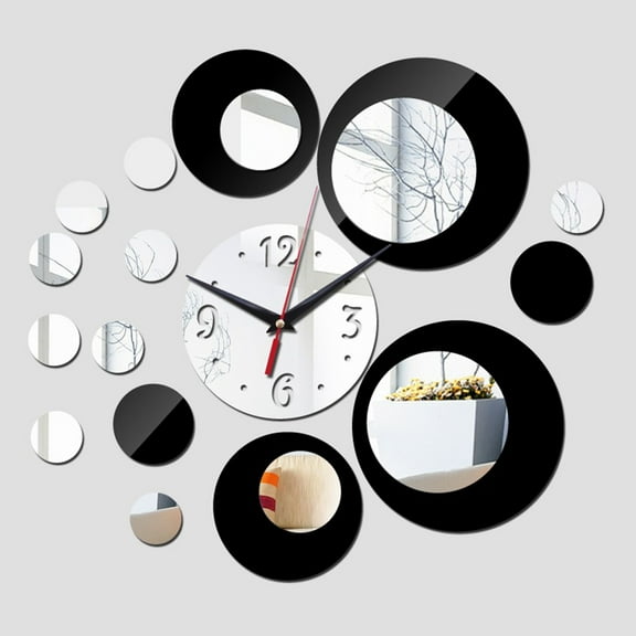 BLUESON Acrylic Mirror Diy Creative Wall Clock For Living Room Bedroom Study Office, Silver+Black