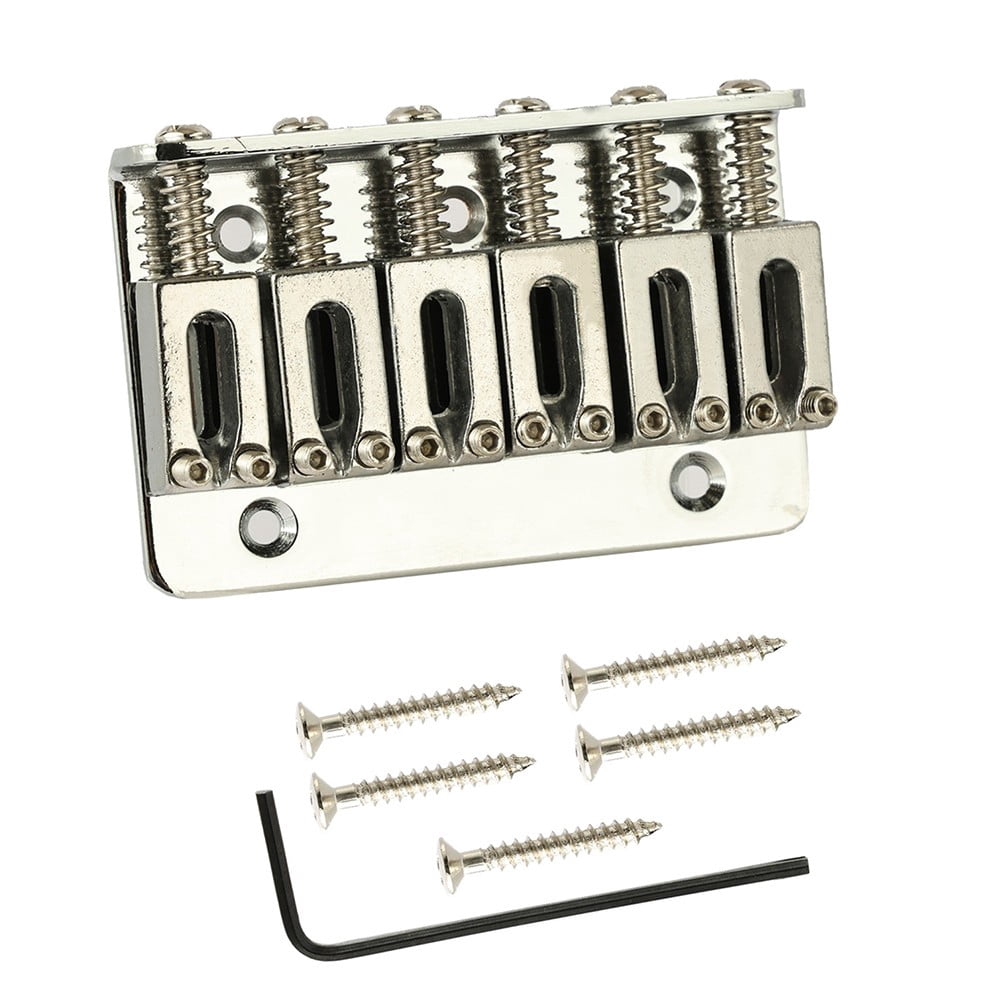 BLUESON Hardtail Hard Tail Fixed Saddle Bridge For 6 String Electric Guitar Parts 65Mm, Silver