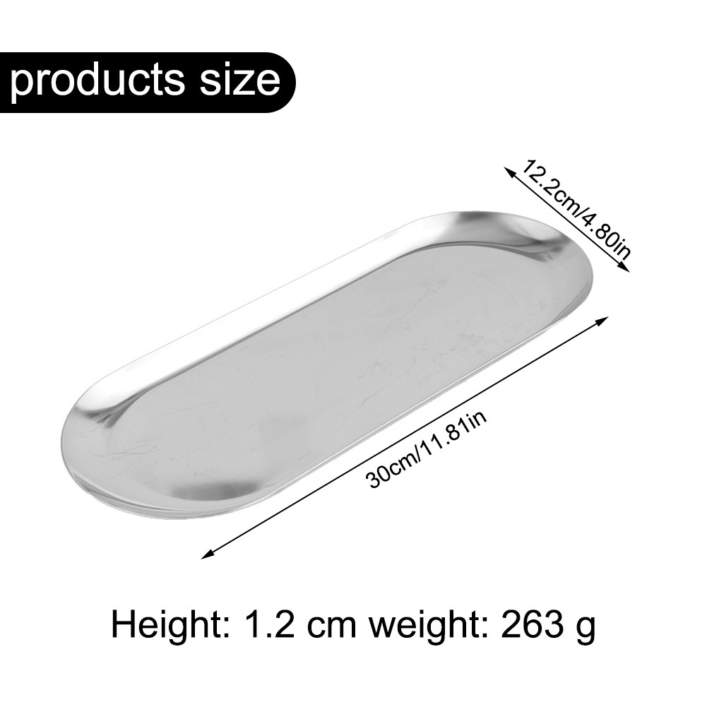 BLUESON Sushi Dishes Stainless Steel Oval Plates Korean Cuisine Tableware Fruit Tray, silver