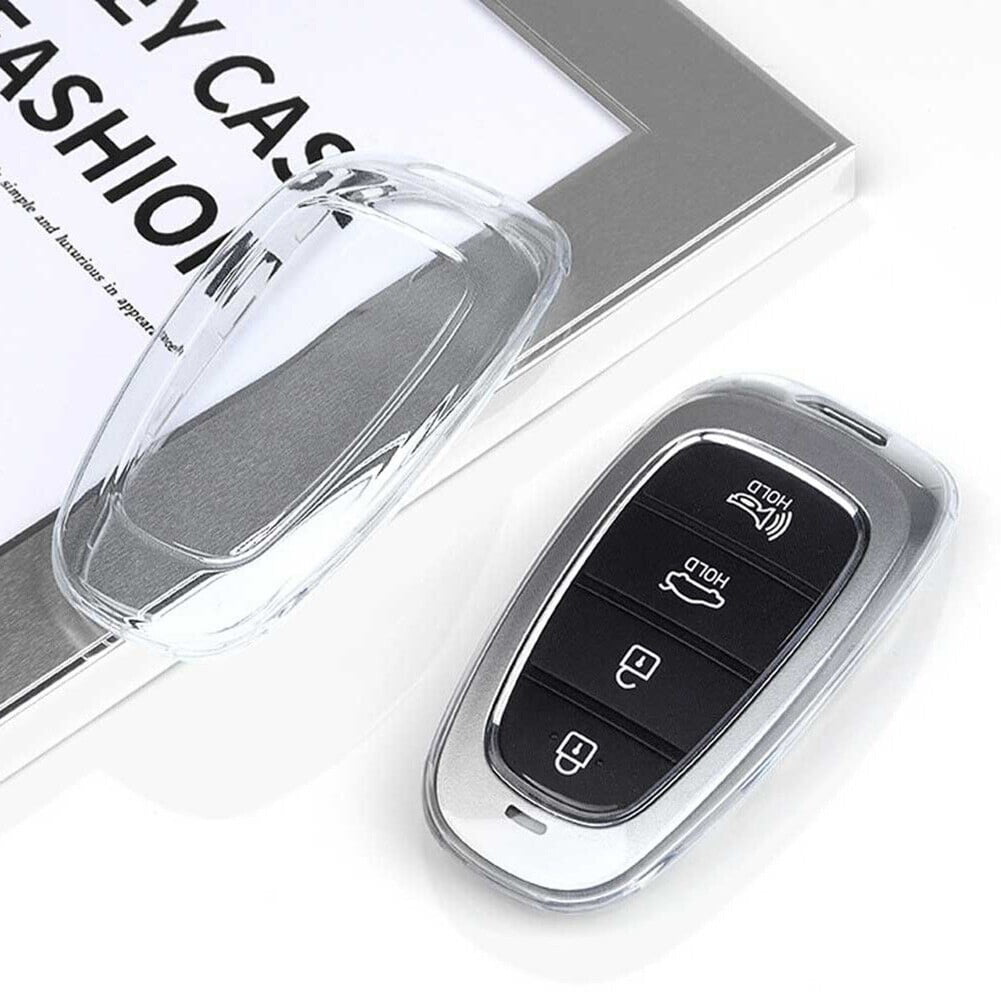 2-Layer Carbon Key Fob Cover For Hyundai Sonata, Santa Fe, Tucson Flip Key - Protective Case With Keychain
